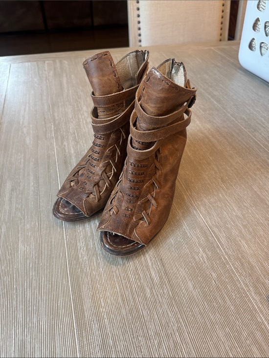 Freebird by Steven Shoes - Freebird by Steven Brown Leather Peep-Toe Lace-Up Heeled Boots